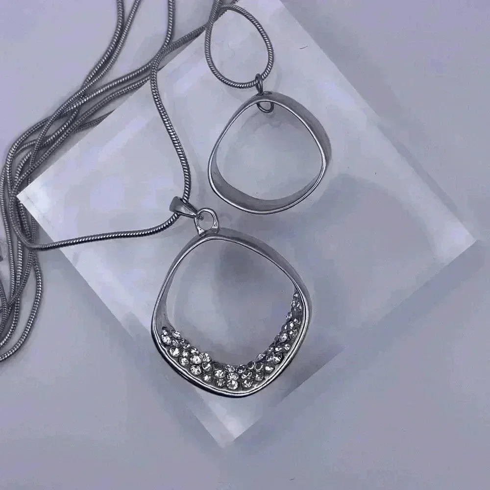 Layered Silver-tone Necklace with Rhinestones